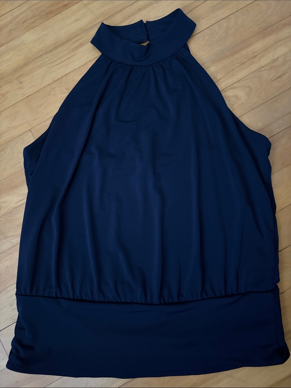 Boston Proper Navy Sleeveless High-Neck Halter Tank